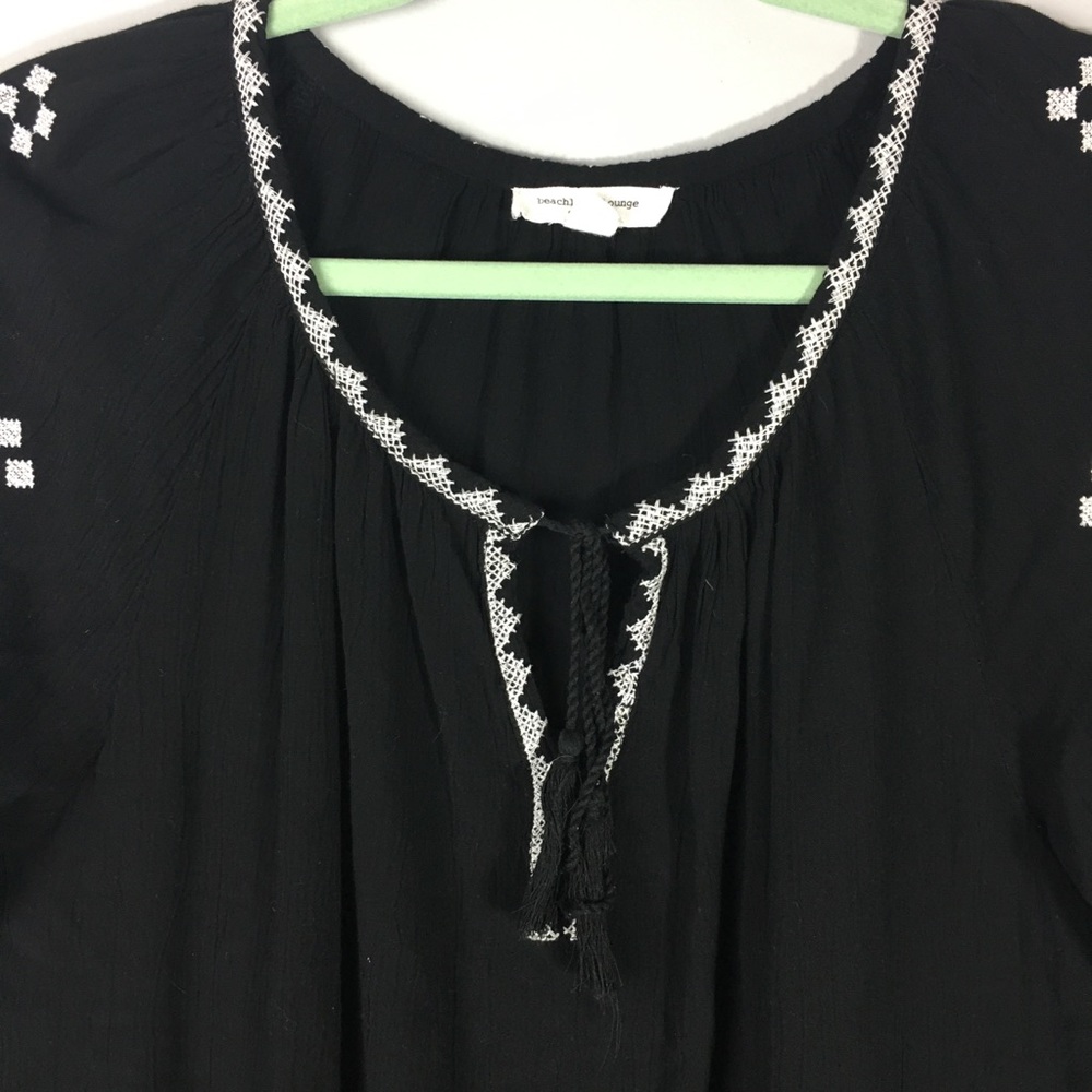BEACHLUNCHLOUNGE • Black tassel boho blouse SMALL - Picture 2 of 7